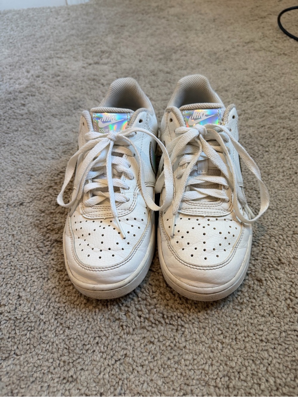 Nike White Low-Top Sneakers with Iridescent Tongue